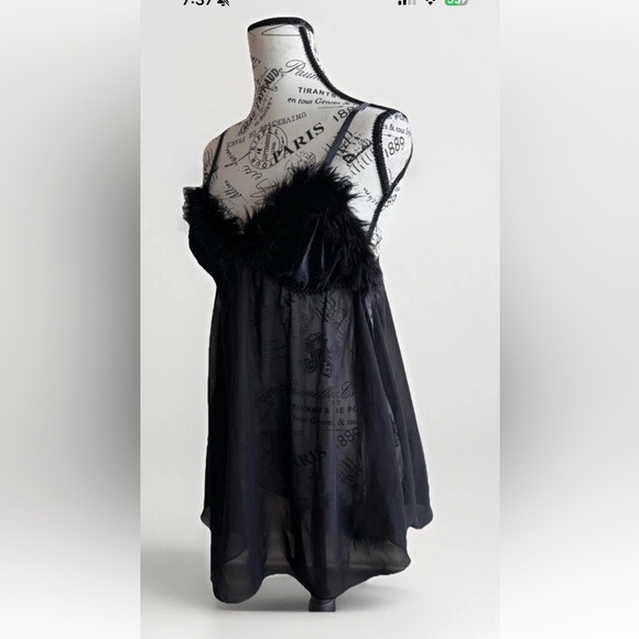 Vintage Y2K Black Whimsigoth Whimsey Goth Faux Fur Lingerie Slip Top Large - Picture 4 of 8